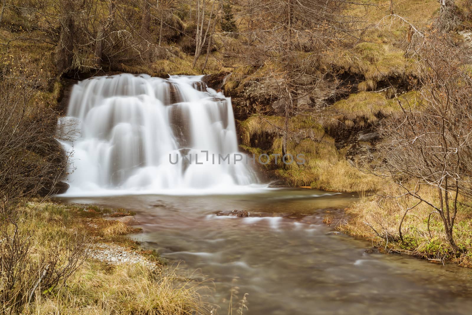 Waterfall in the forest of Devero Alp, long time exposure