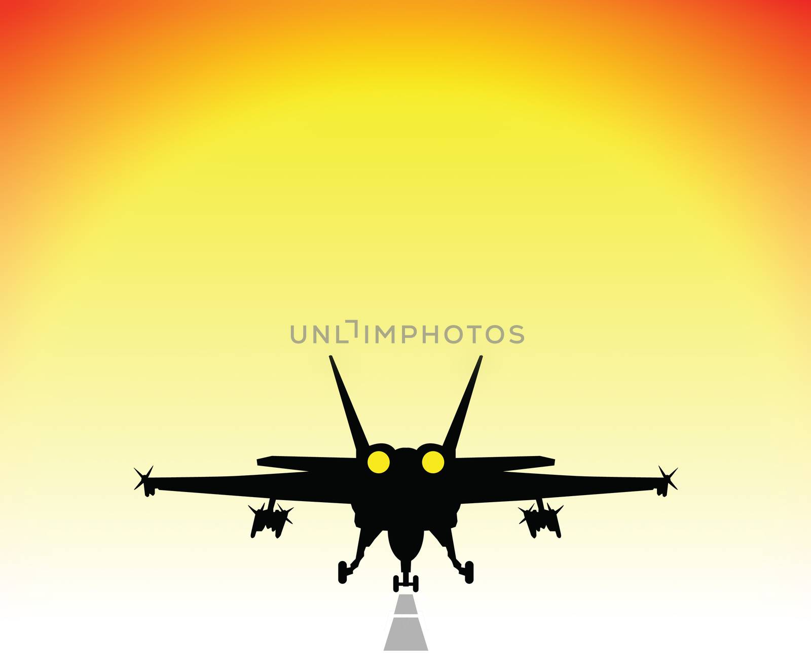 millitary jet fighter silhouette and sunrise illustration