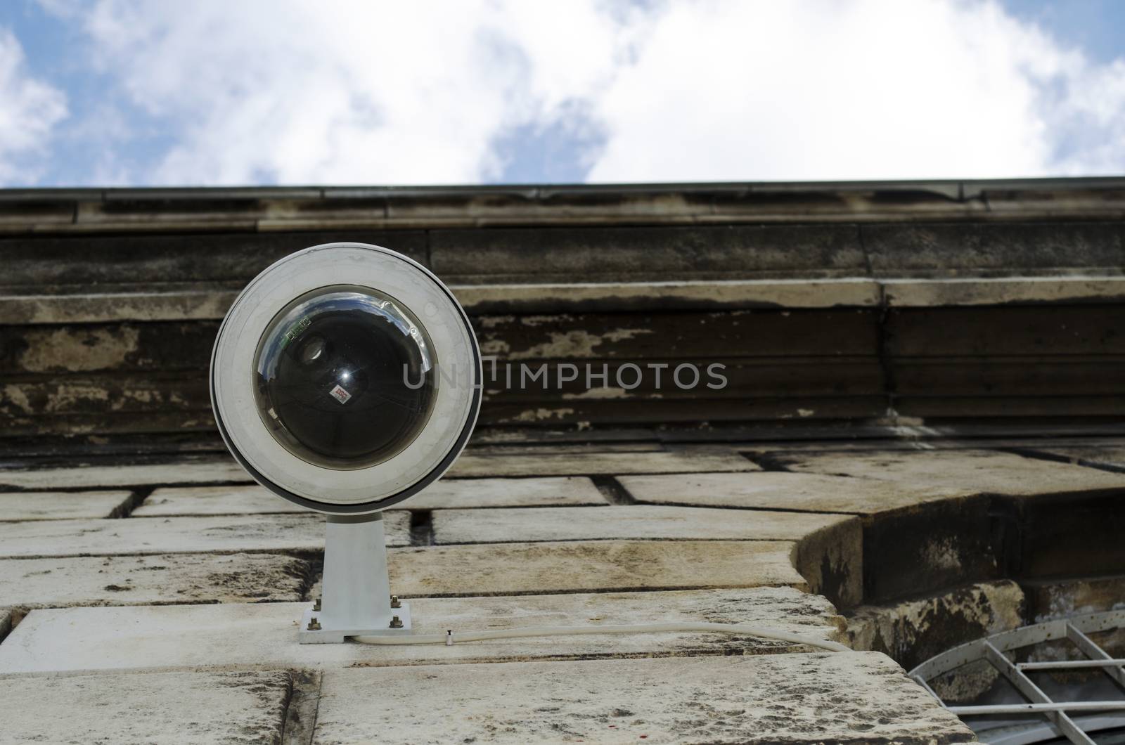 Hi-tech dome type camera and a blue sky