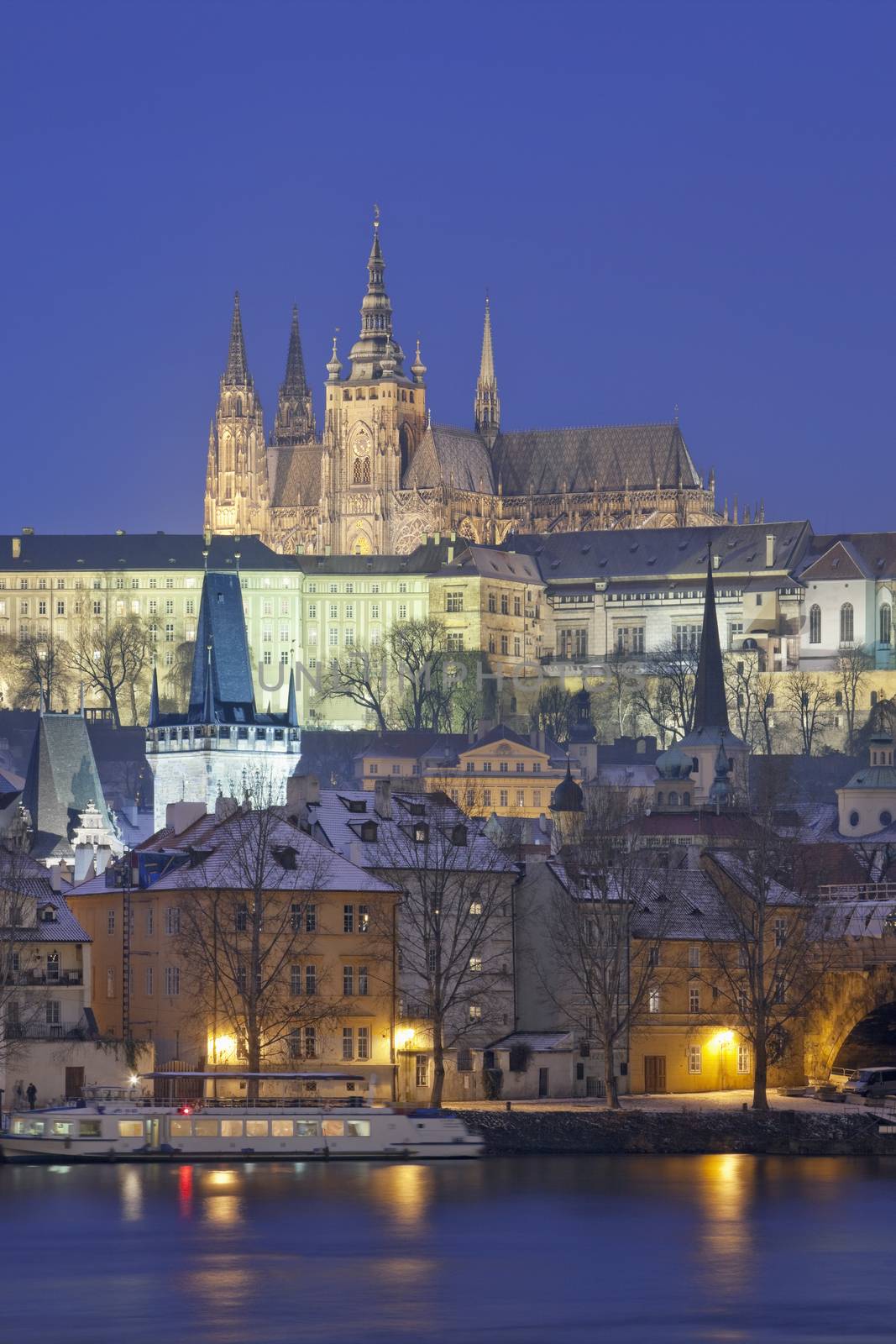 prague - hradcany castle and charles bridge tower at mala strana