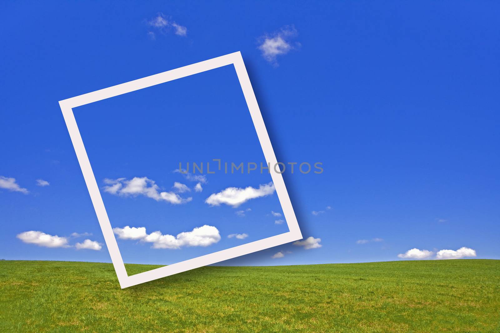 landscape with field, grass and sky, clouds framed, czech republic