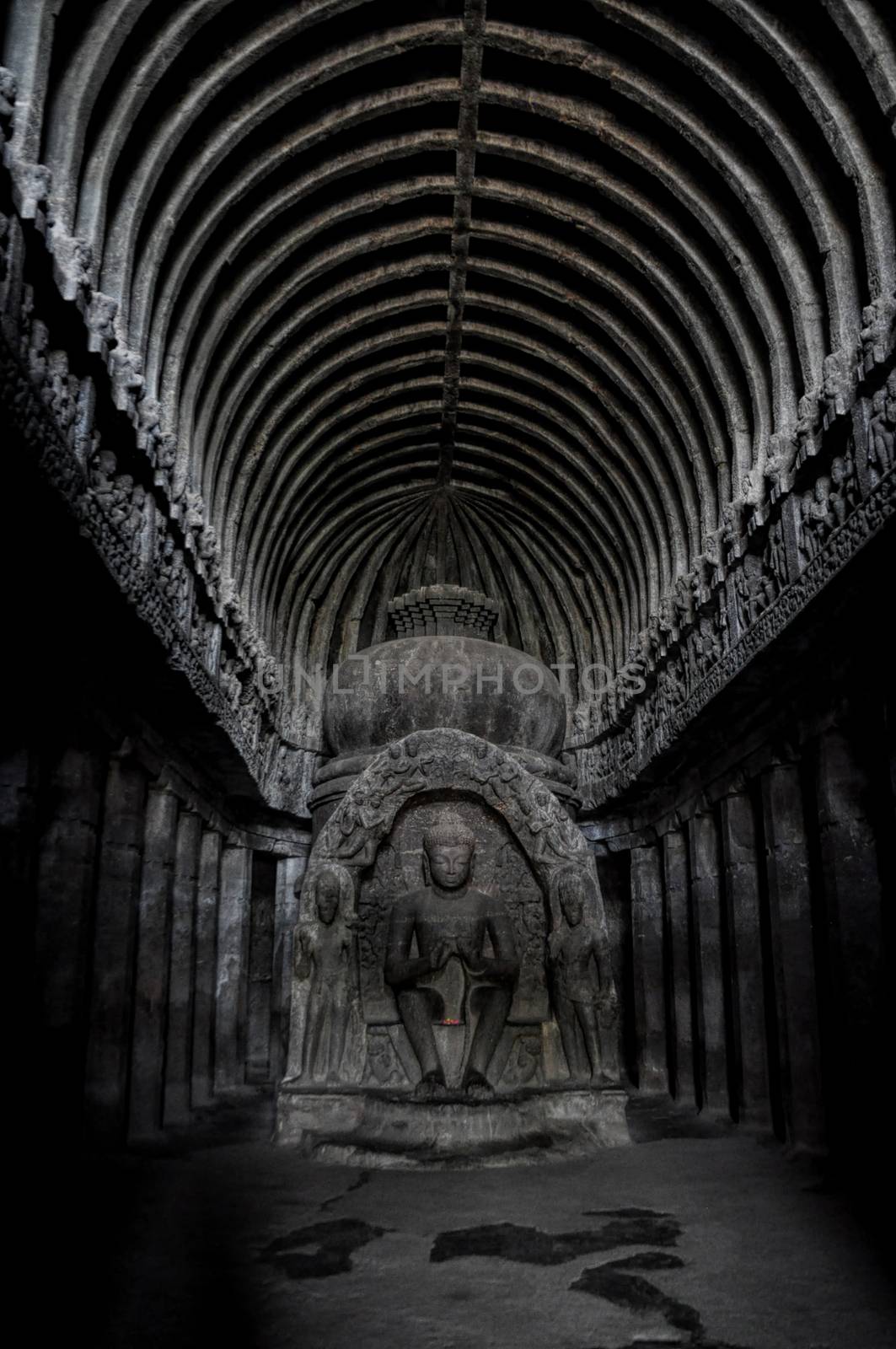 Amazing view of the inside of Ellora caves in the Indian Maharashtra