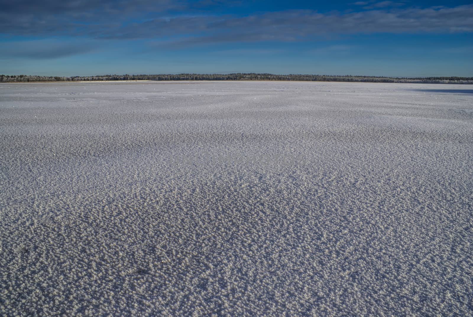 Panoramic view of a bare snowy plain during the day              