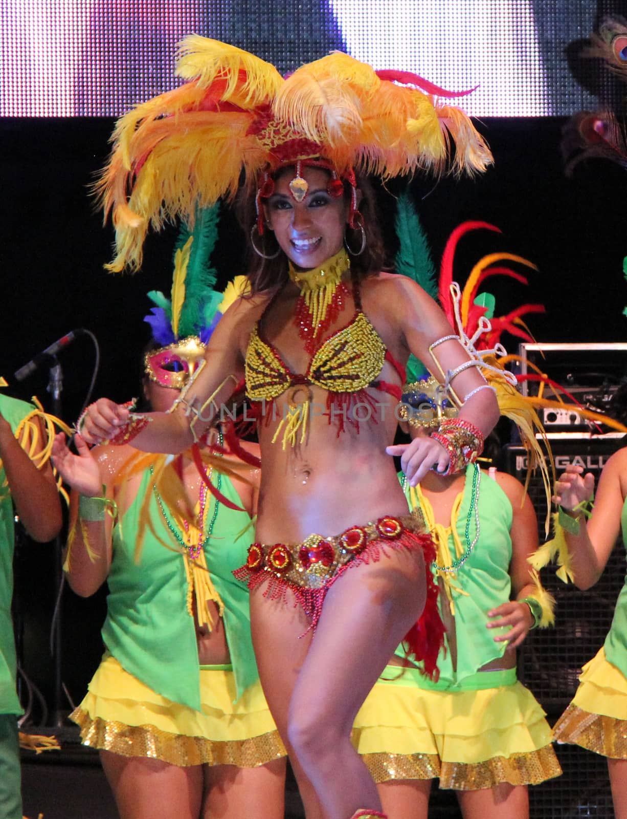 Entertainers performing on stage at a carnaval in Playa del Carmen, Mexico 10 Feb 2013 No model release Editorial use only