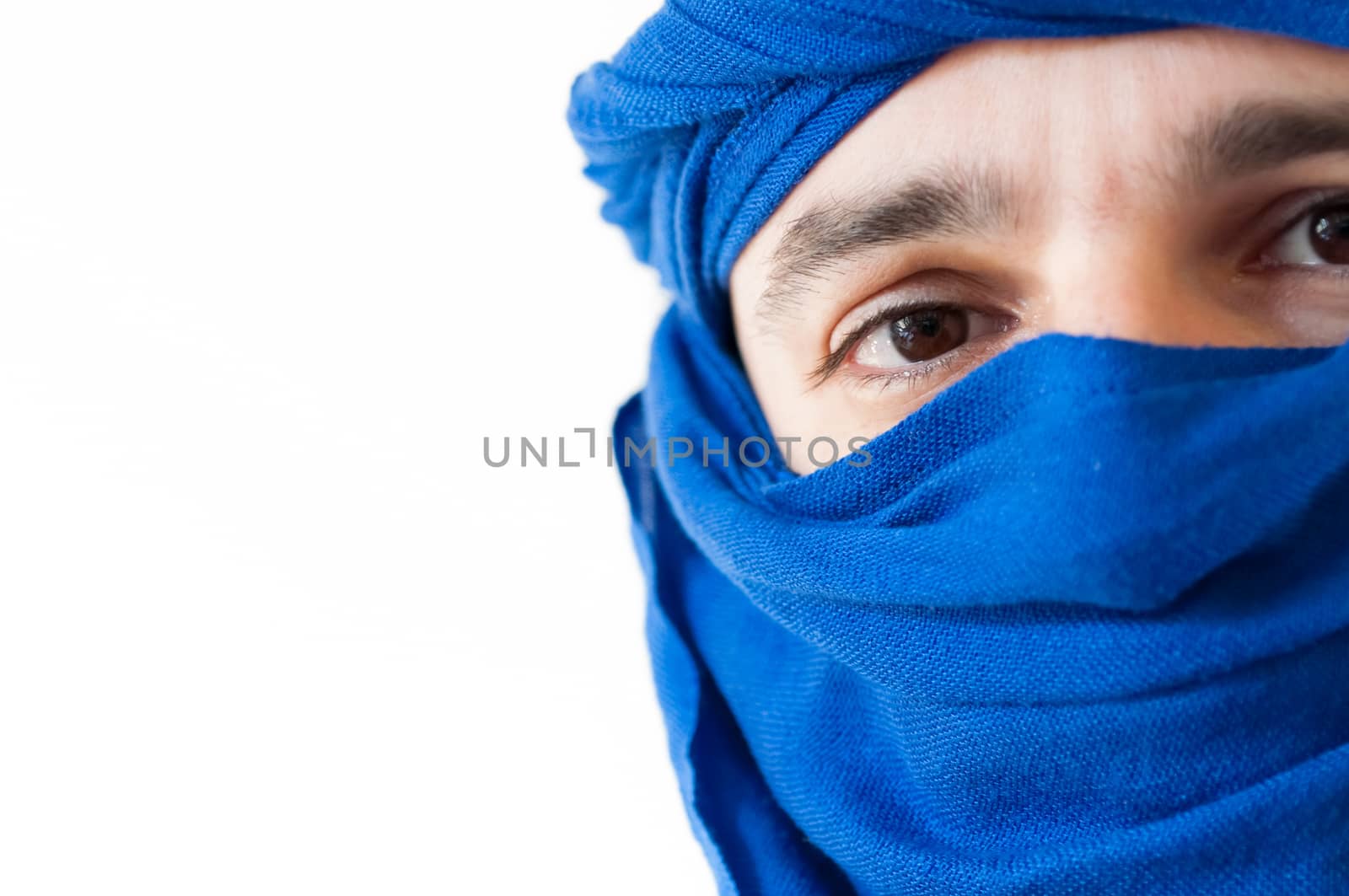 beautiful macro of man with blue keffiyeh