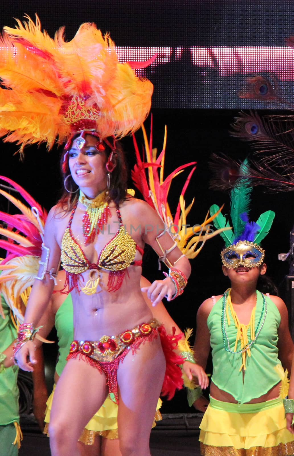 Entertainers performing on stage at a carnaval in Playa del Carmen, Mexico 10 Feb 2013 No model release Editorial use only