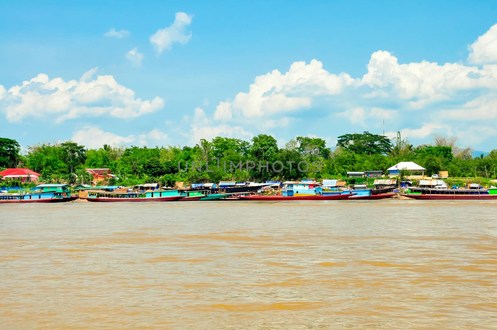 Landscape of the Mekong River at the Golden Triangle, border with Thailand and Laos.