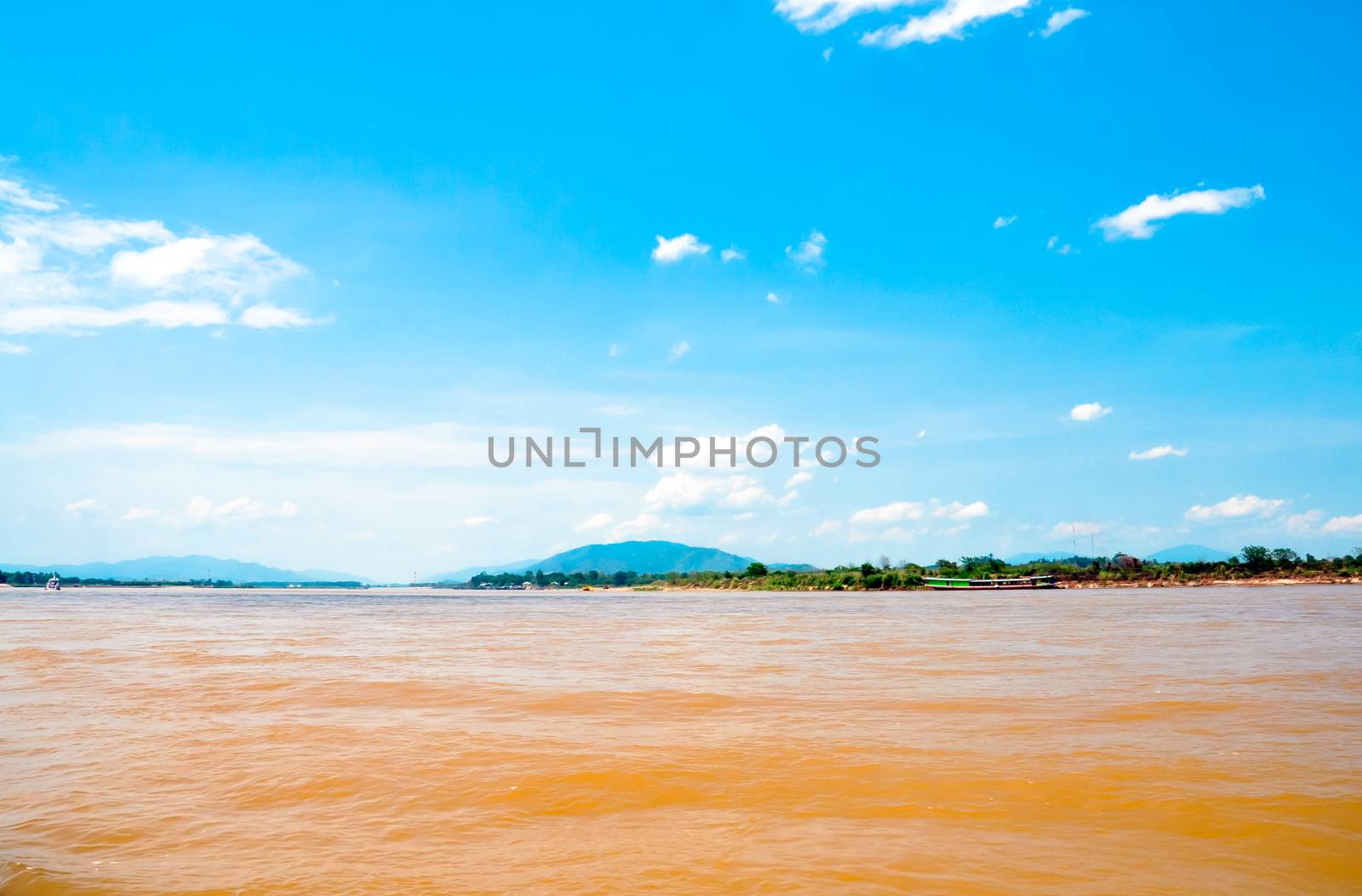 Landscape of the Mekong River at the Golden Triangle, border with Thailand and Laos.