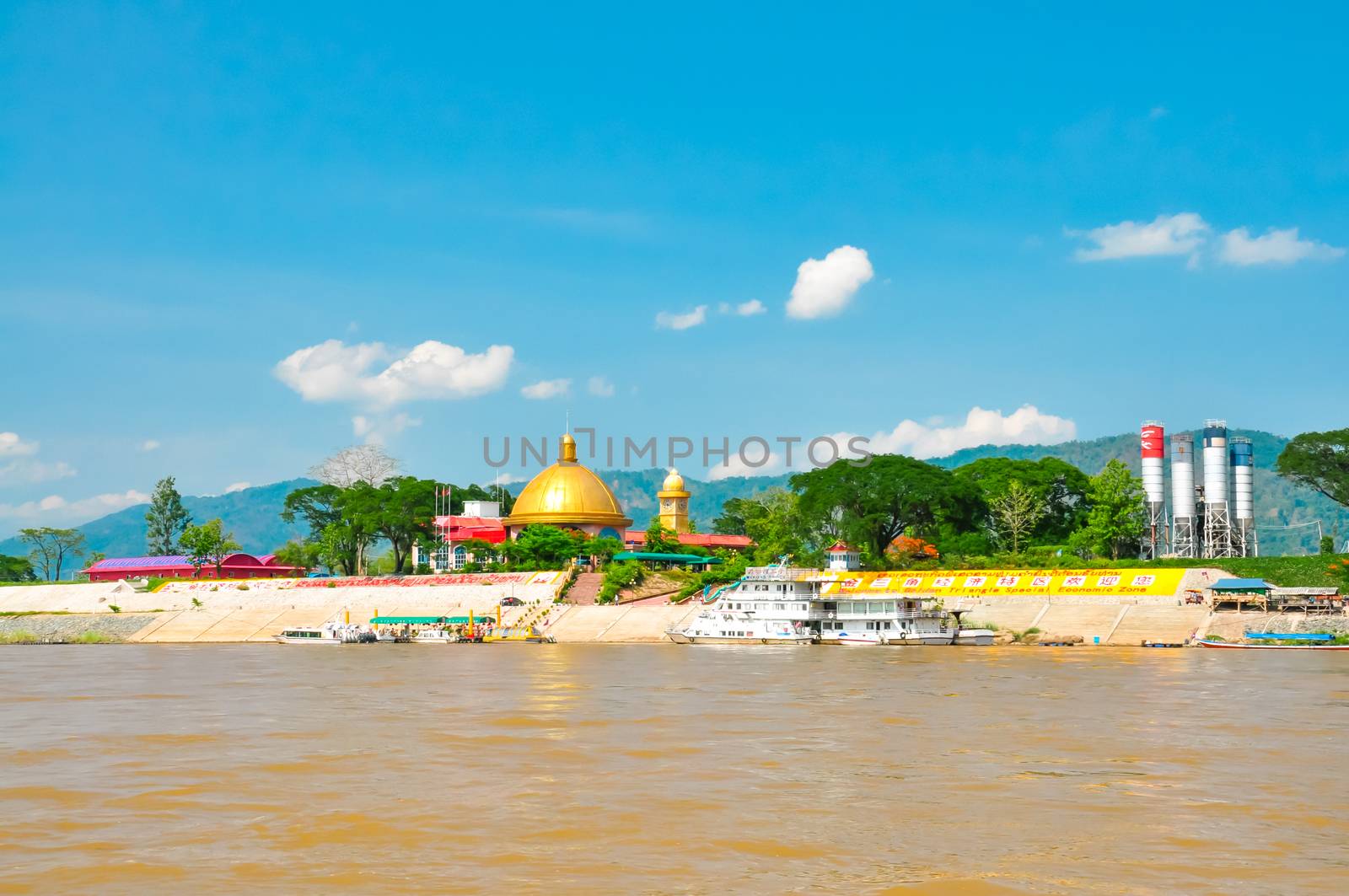 Landscape of the Mekong River at the Golden Triangle, border with Thailand and Laos.
