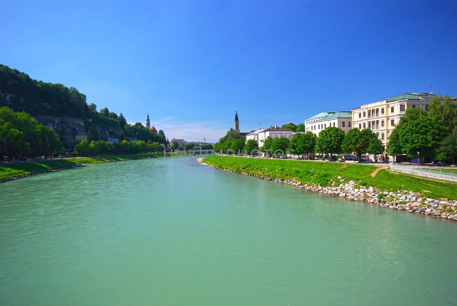 Green river Salzach in Salzburg, Austria.