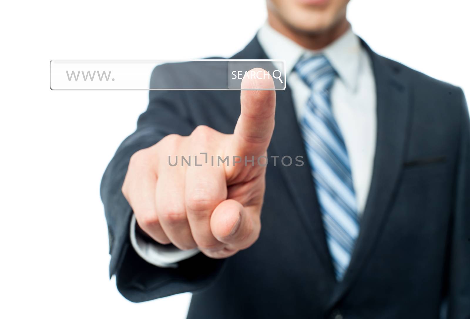 Hand pushing on a touch screen by stockyimages