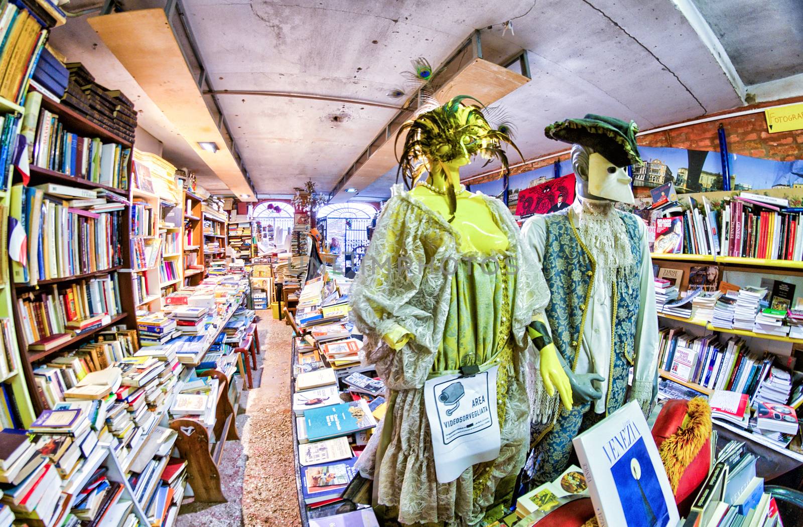 VENICE, ITALY - APRIL 9, 2014: Old books of Acqua Alta bookstore. This is one of the most famous used bookstore in the entire world.