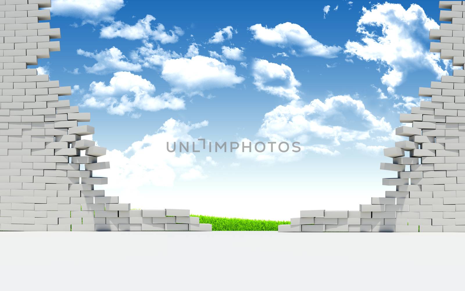 Ruined brick wall and nature landscape by cherezoff