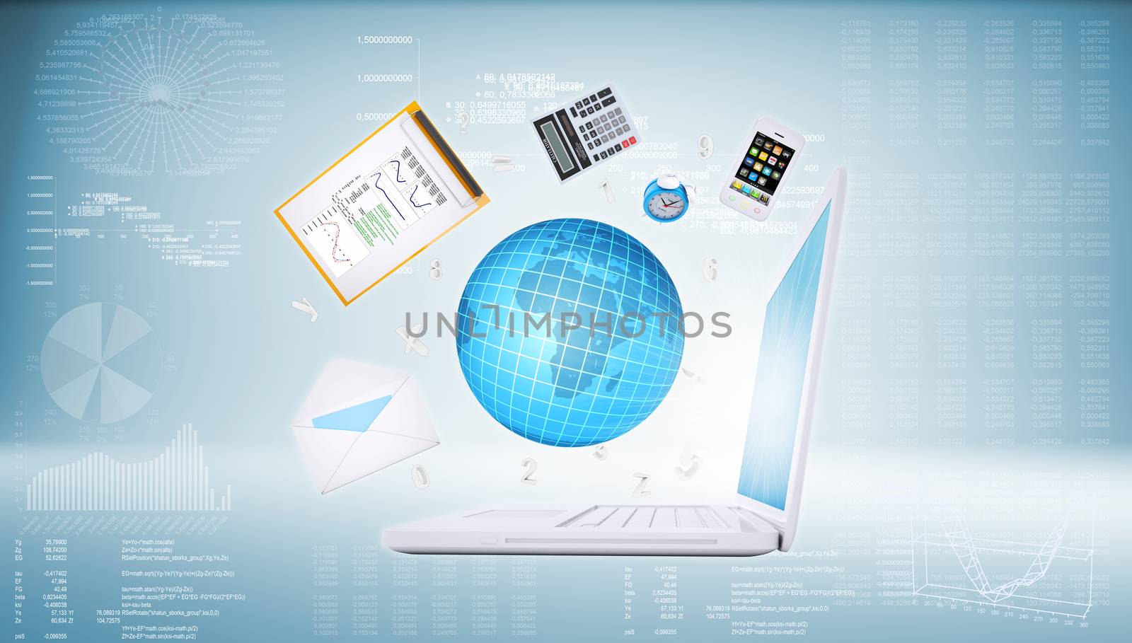 Laptop and business objects by cherezoff