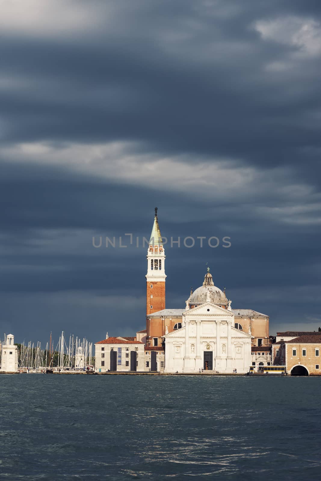 Church of San Giorgio Maggiore with clouds in Venice, Italy.