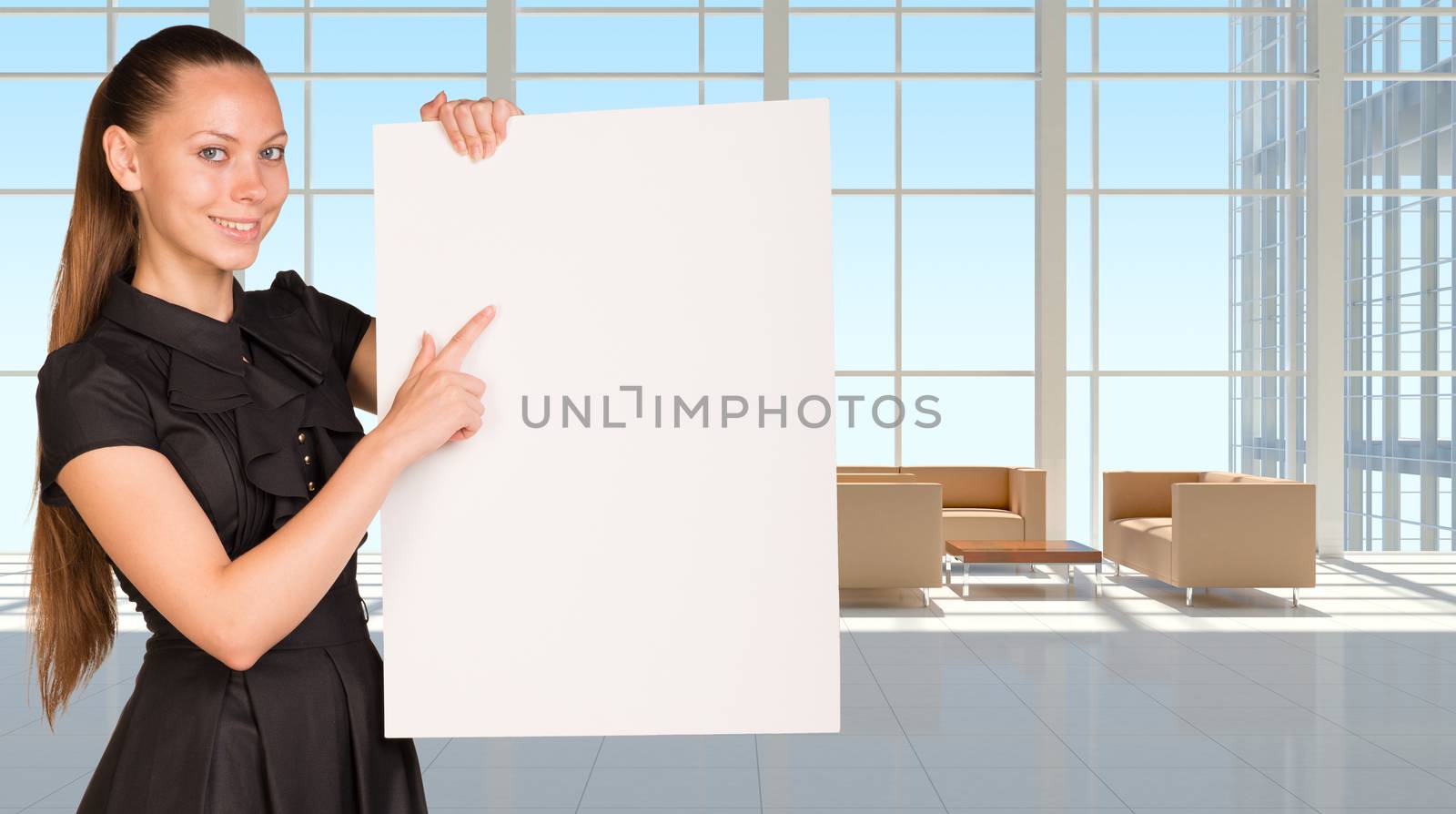 Businesswoman holding empty paper by cherezoff
