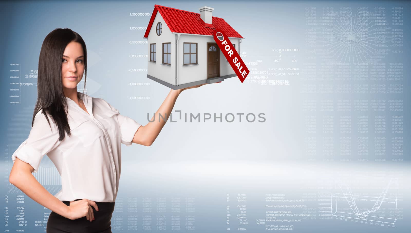 Businesswoman holding house in hand by cherezoff