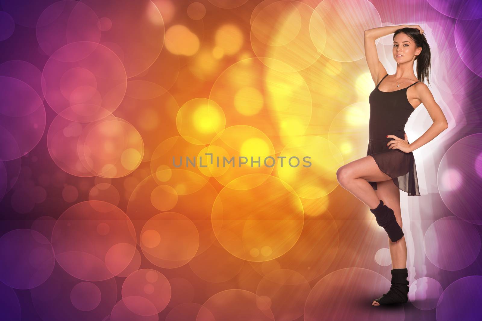 Beautiful dancer. Glow multicolor circles by cherezoff