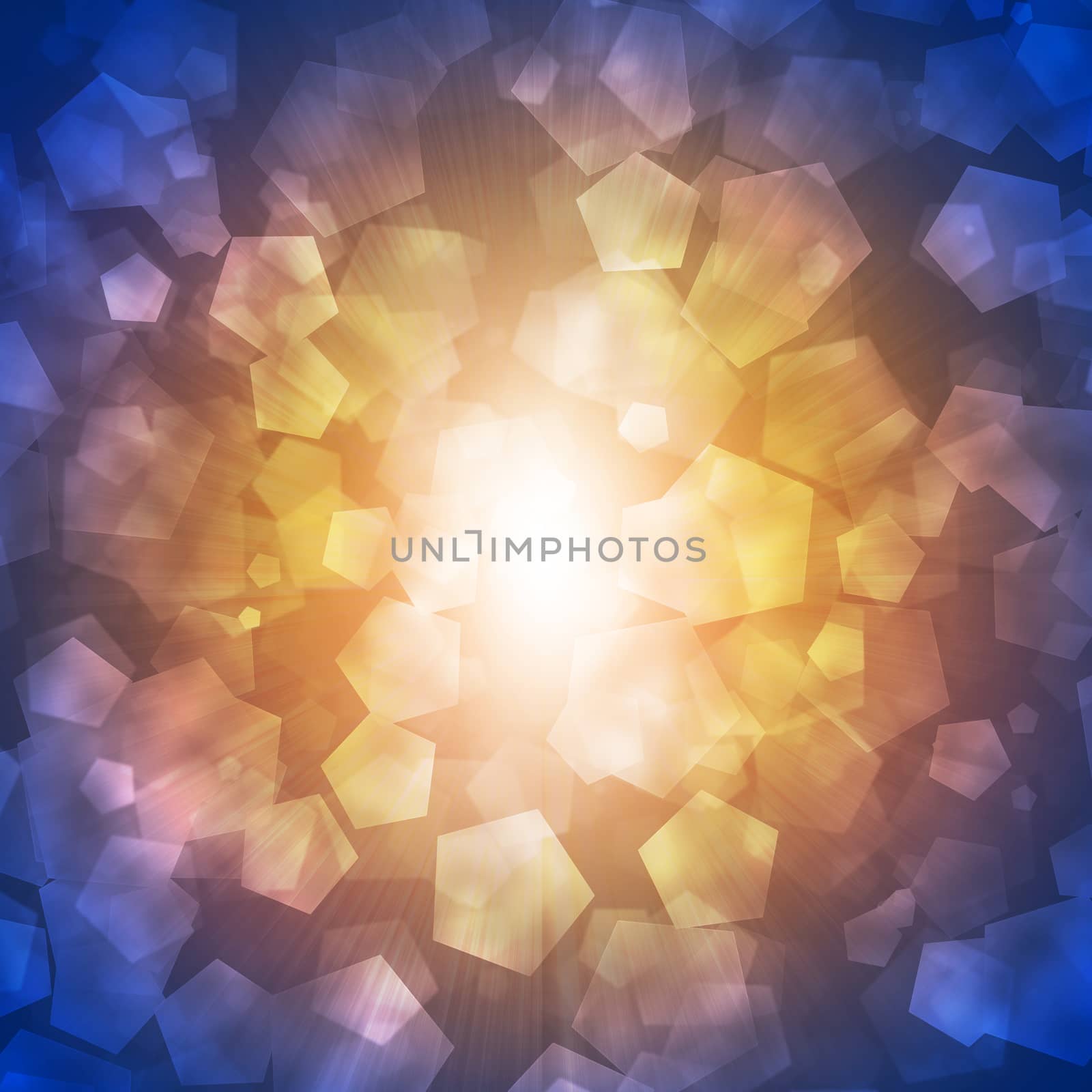 Glow multicolor pentagons on dark background. Abstract texture