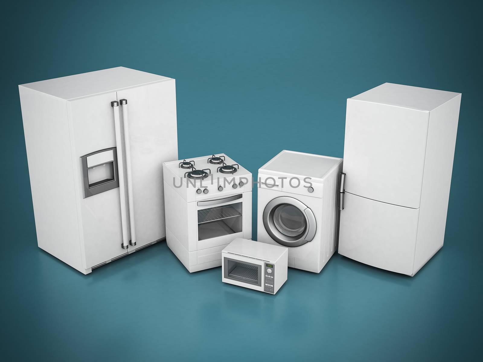 picture of household appliances on a blue background