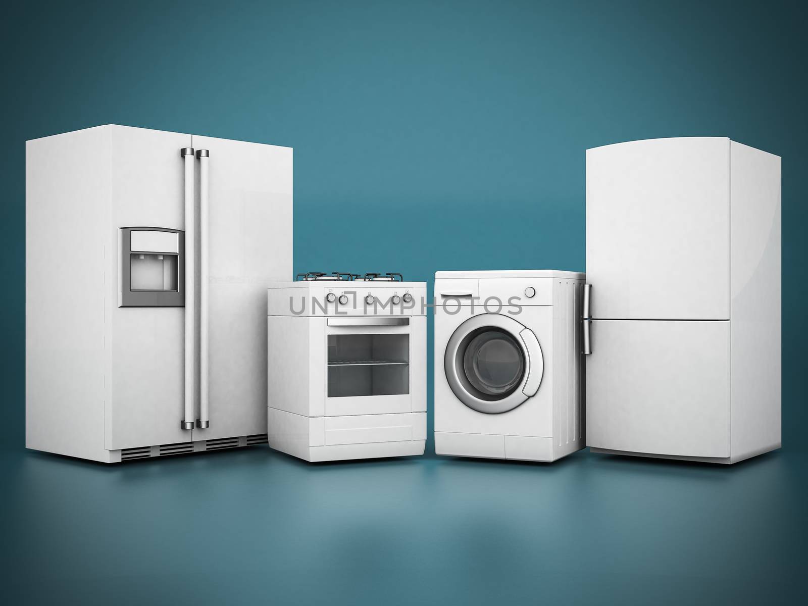 picture of household appliances on a blue background