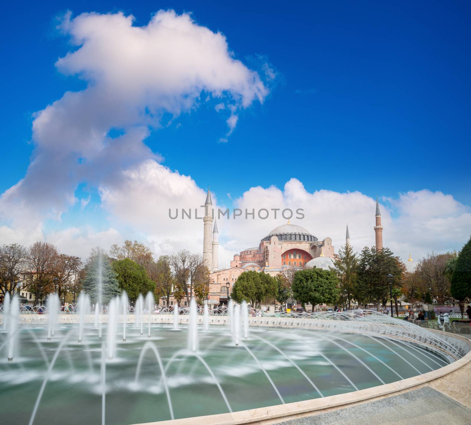 Hagia Sophia with Sultanahmet Square fountain. Istanbul, Turkey by jovannig