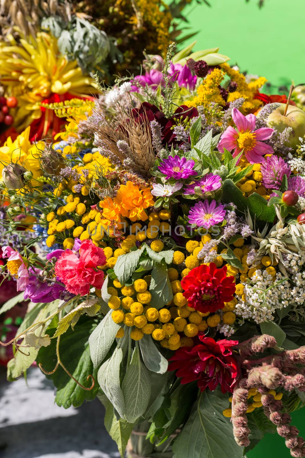 beautiful bouquets of flowers and herbs 