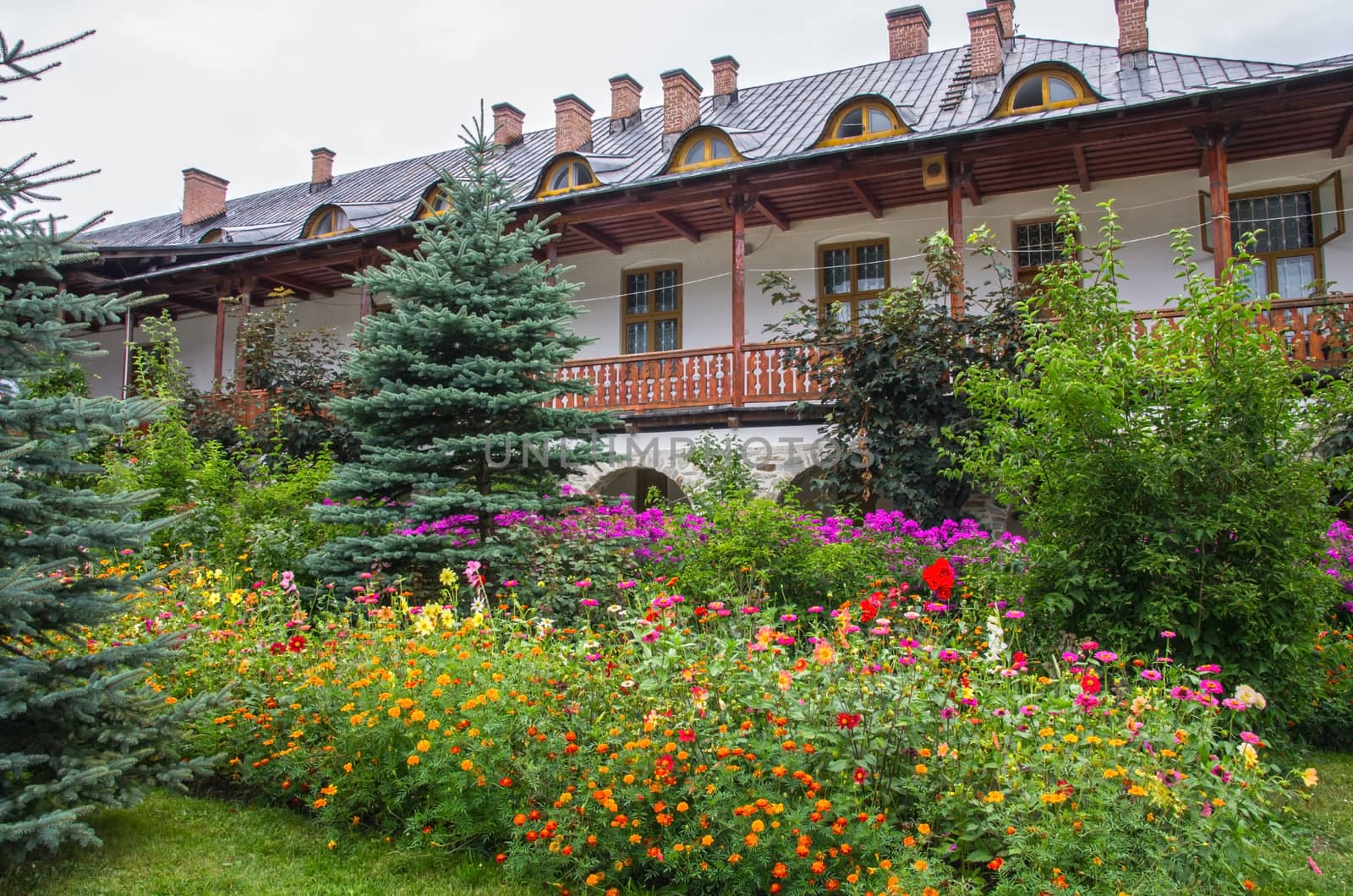 Monks house and garden at Sihastria monastery in Moldavia