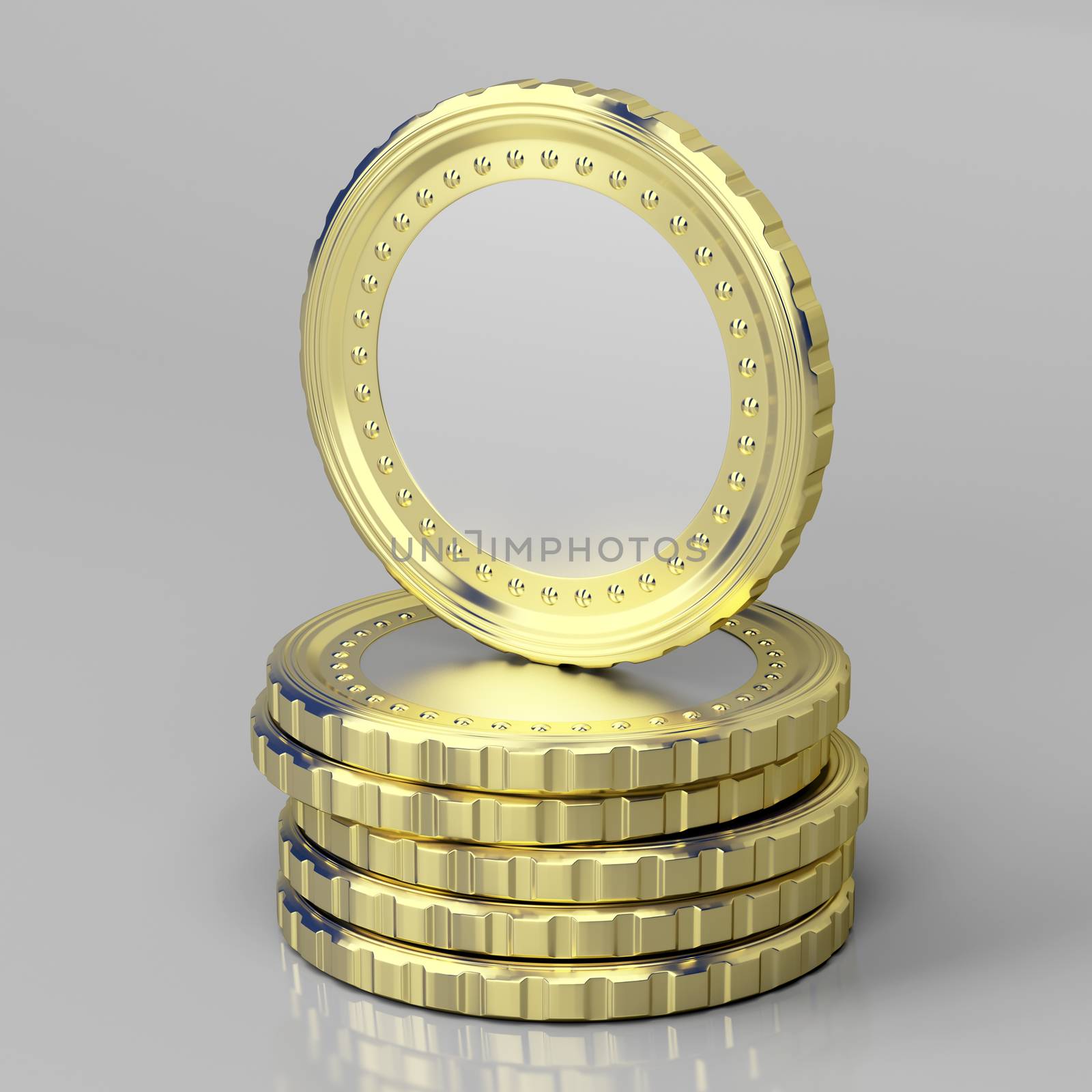Blank coins on shiny gray background