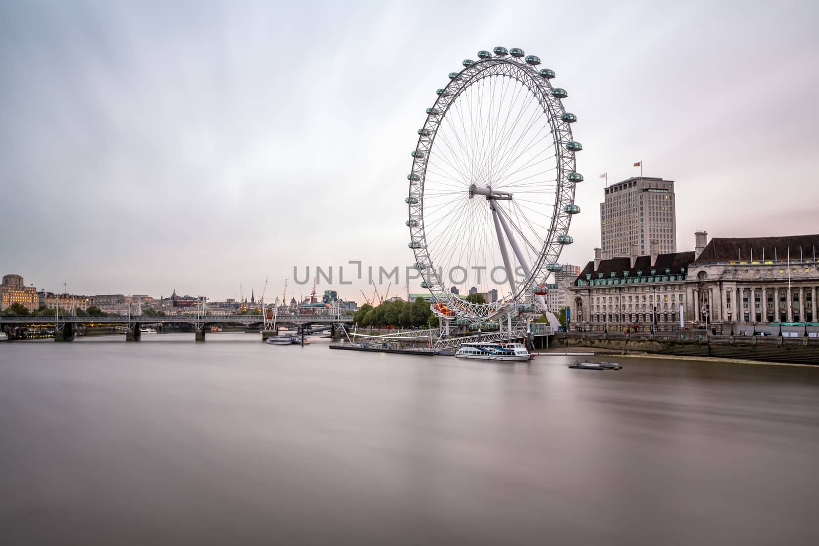 South Bank of the River Thames and London Skyline in the Morning by anshar