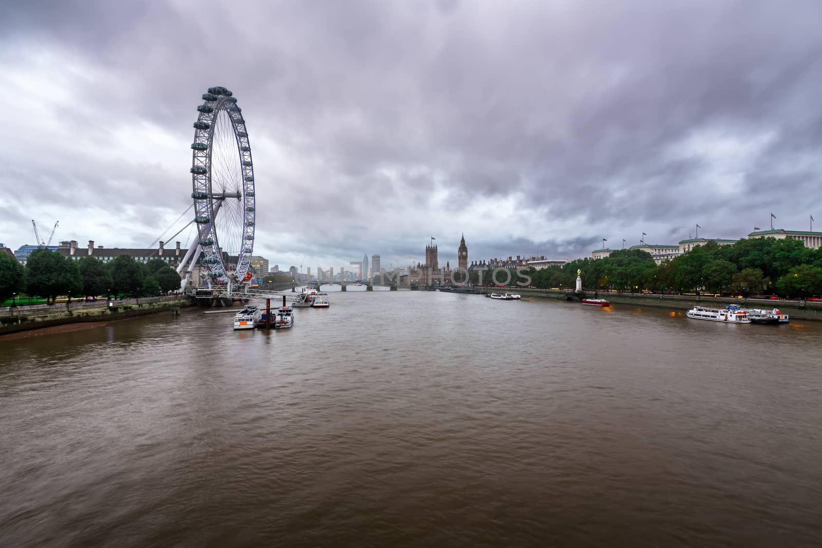 Rainy Weather over River Thames, Westminster Palace and London S by anshar
