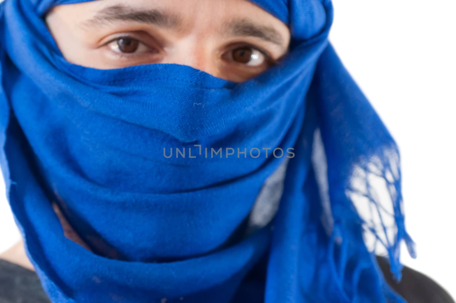 beautiful macro of man with blue keffiyeh