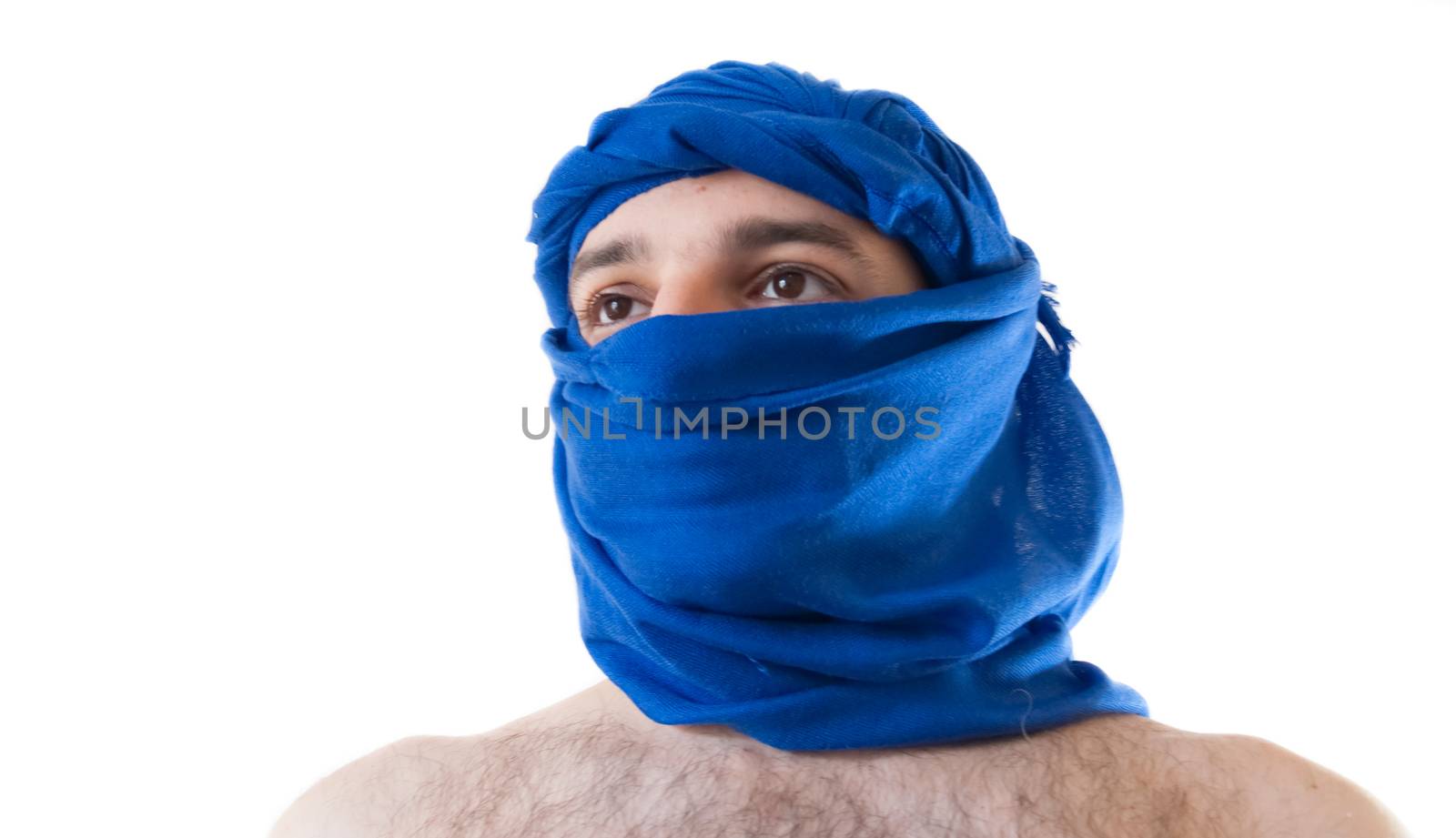 beautiful macro of man with blue keffiyeh