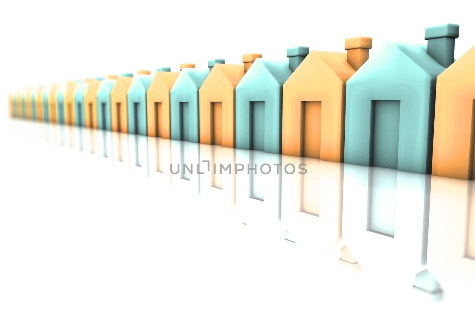 Rendered illustration of a line of cute small houses