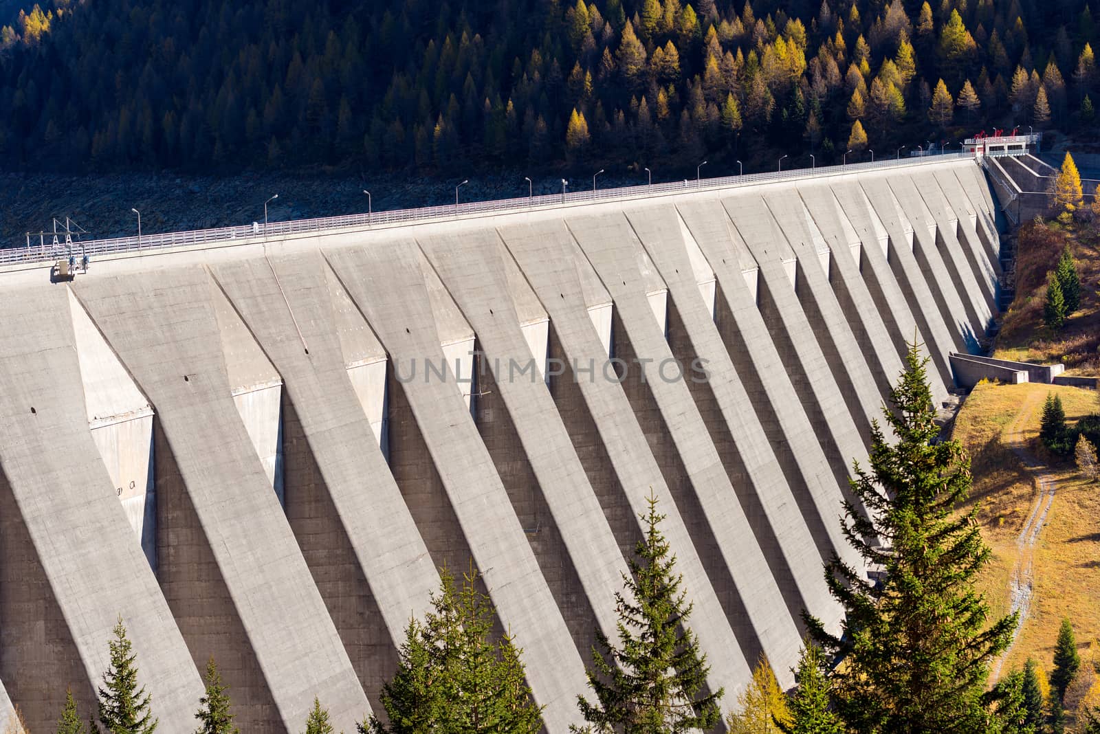 Bissina Dam (1962). Straight concrete dam in the National Park of Adamello Brenta. Trentino Alto Adige, Italy