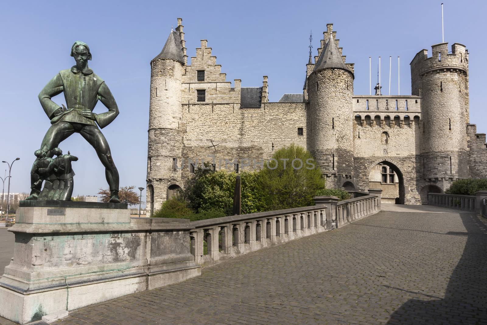 Lange Wapper statue and Antwerp Castle AKA Steen (stone). by Claudine