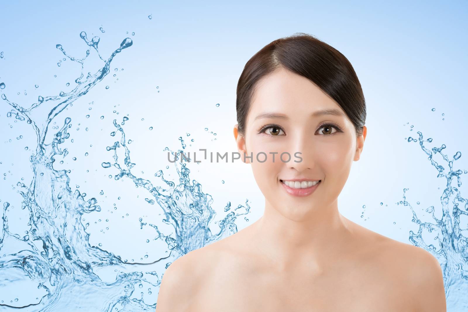 Asian beauty face closeup portrait with clean and fresh elegant lady.