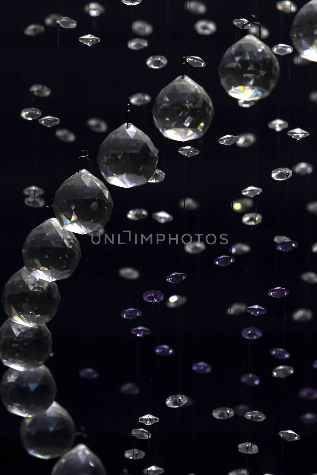 Close up on crystal of contemporary chandelier