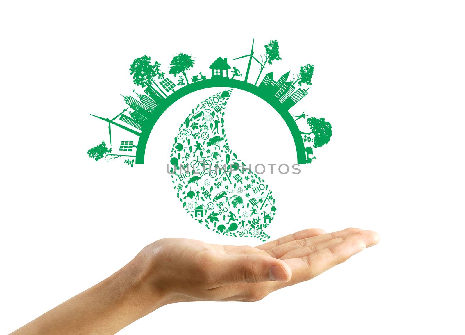 Green concept. Tree on the earth in hand by rufous