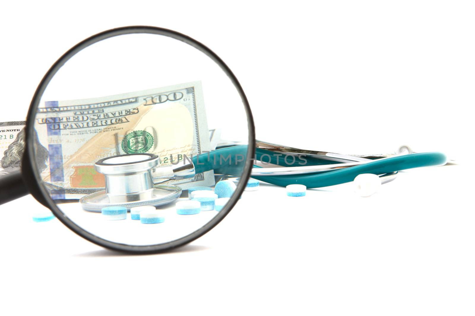 health care costs - Stethoscope on money background by rufous