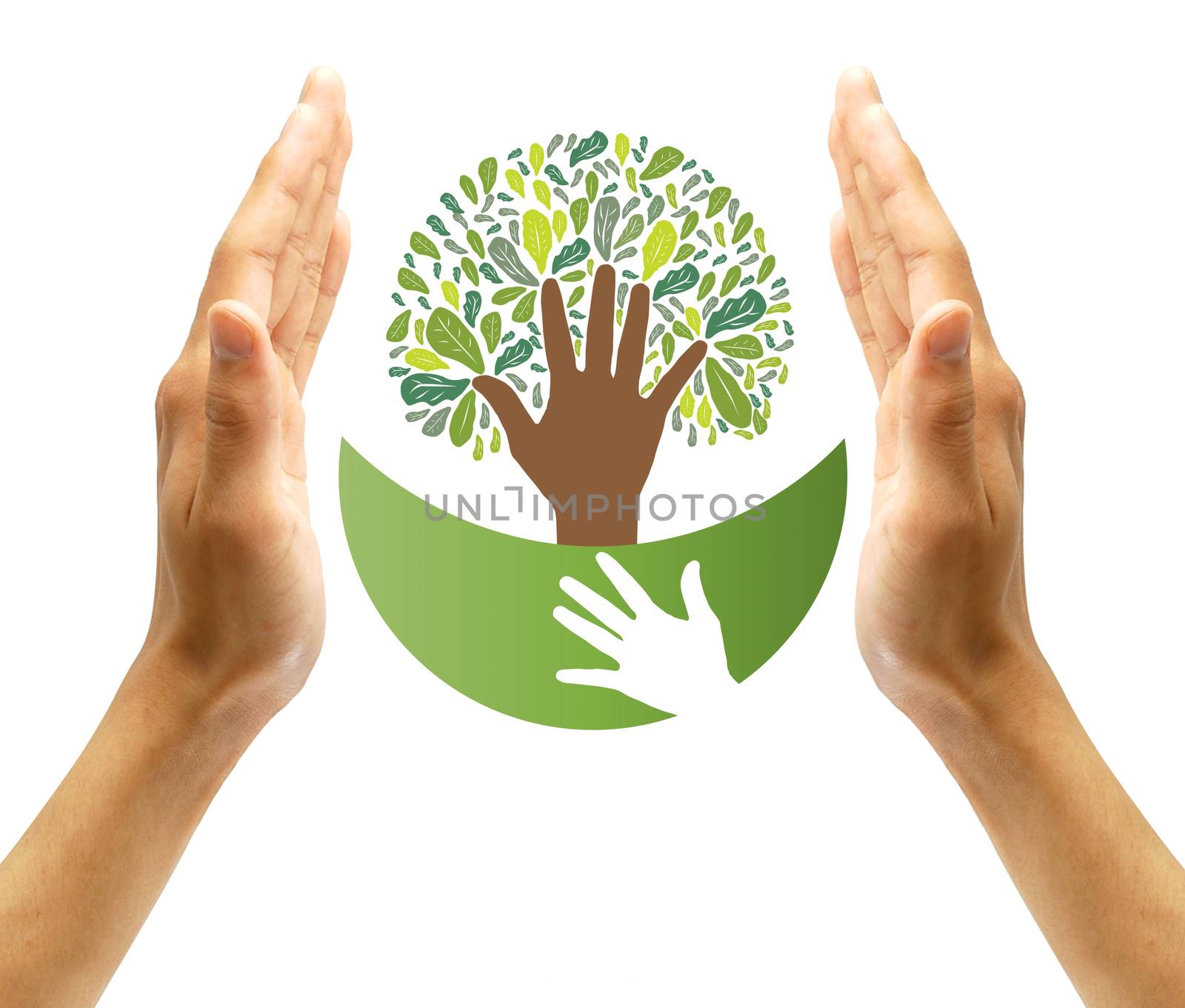Concept of environment protection - hands and eco