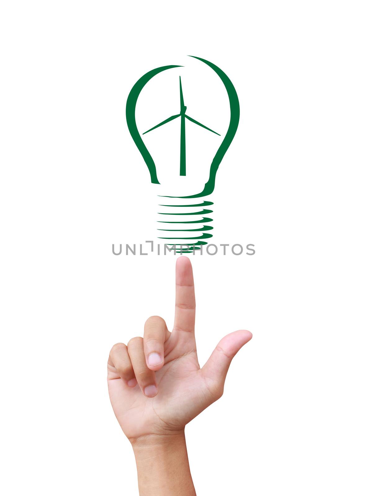 Concept Wind turbine  in light bulb symbol of renewable energy
