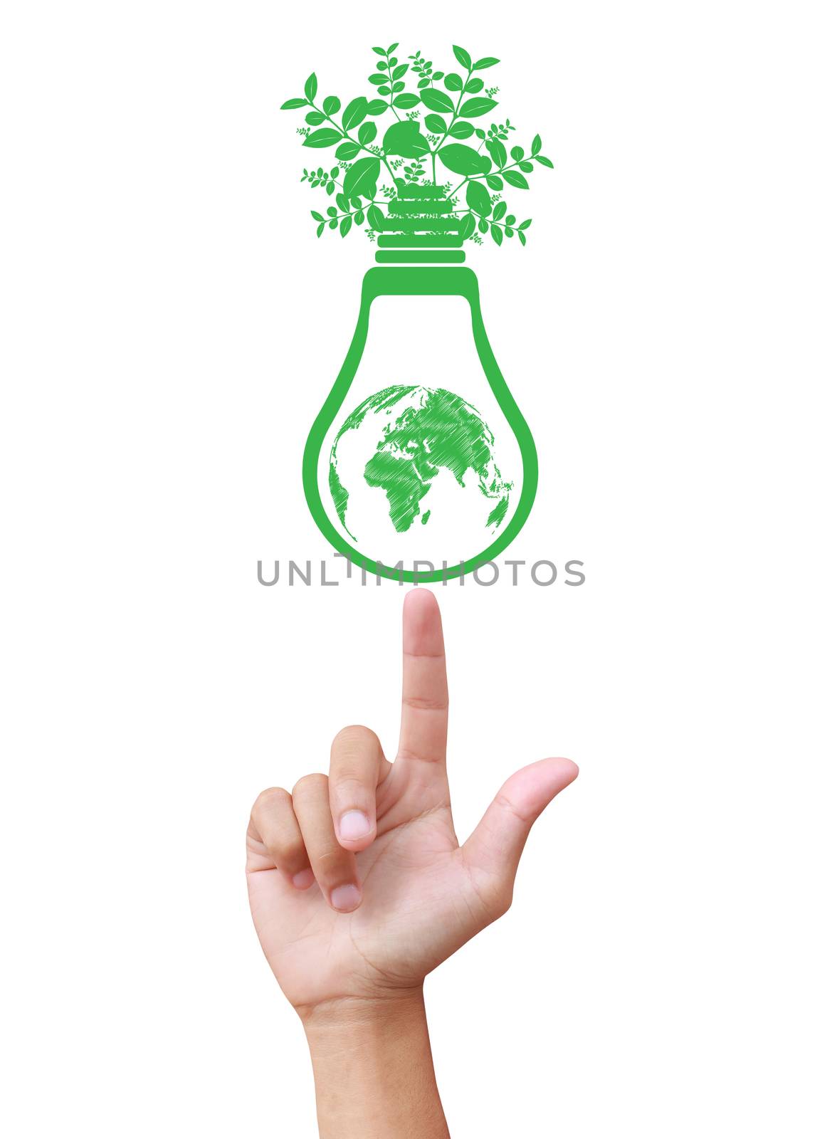 Hands holding green ecology light bulb by rufous
