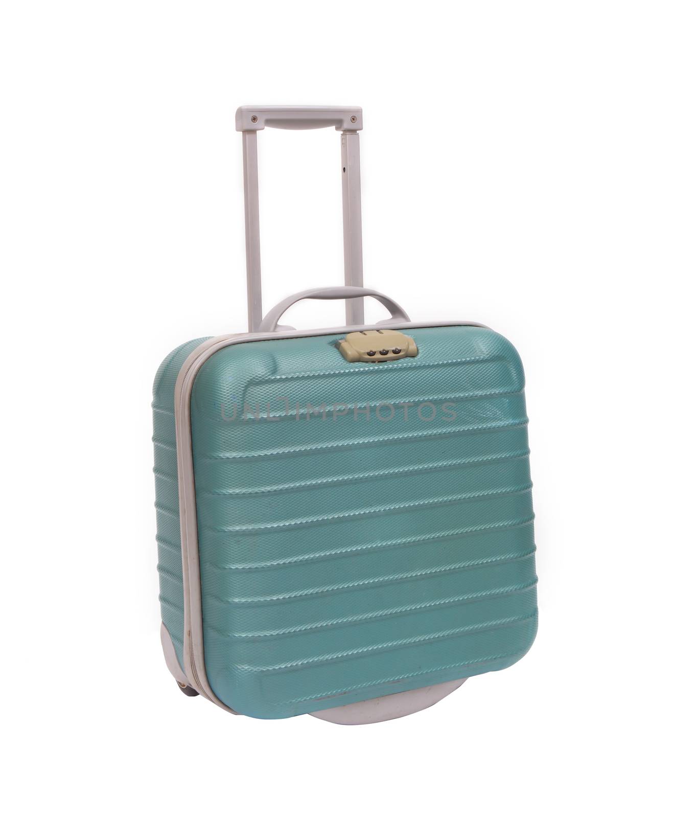 blue modern travel suitcase isolated on white