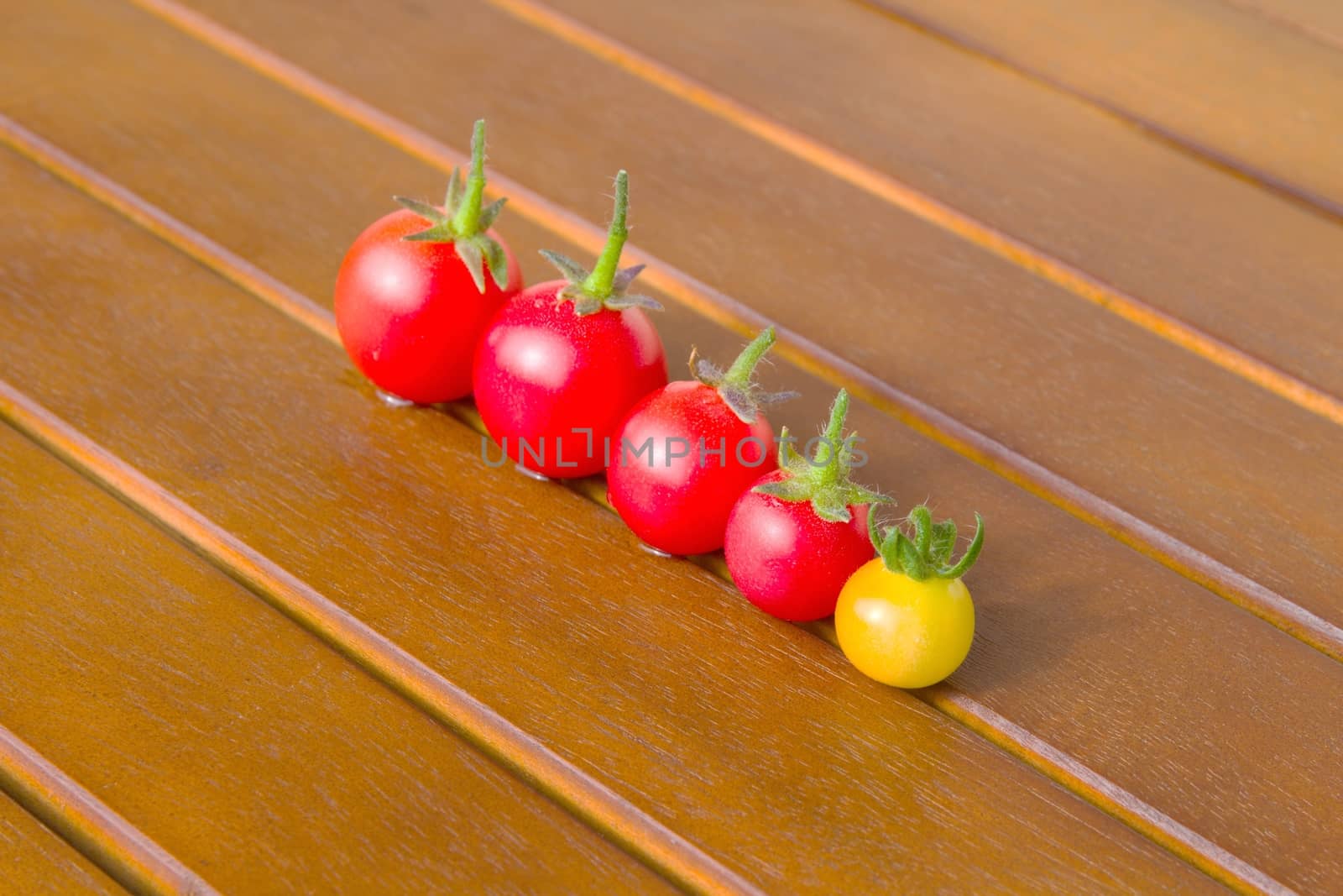 Colourful tomatoes on a table by Dermot68