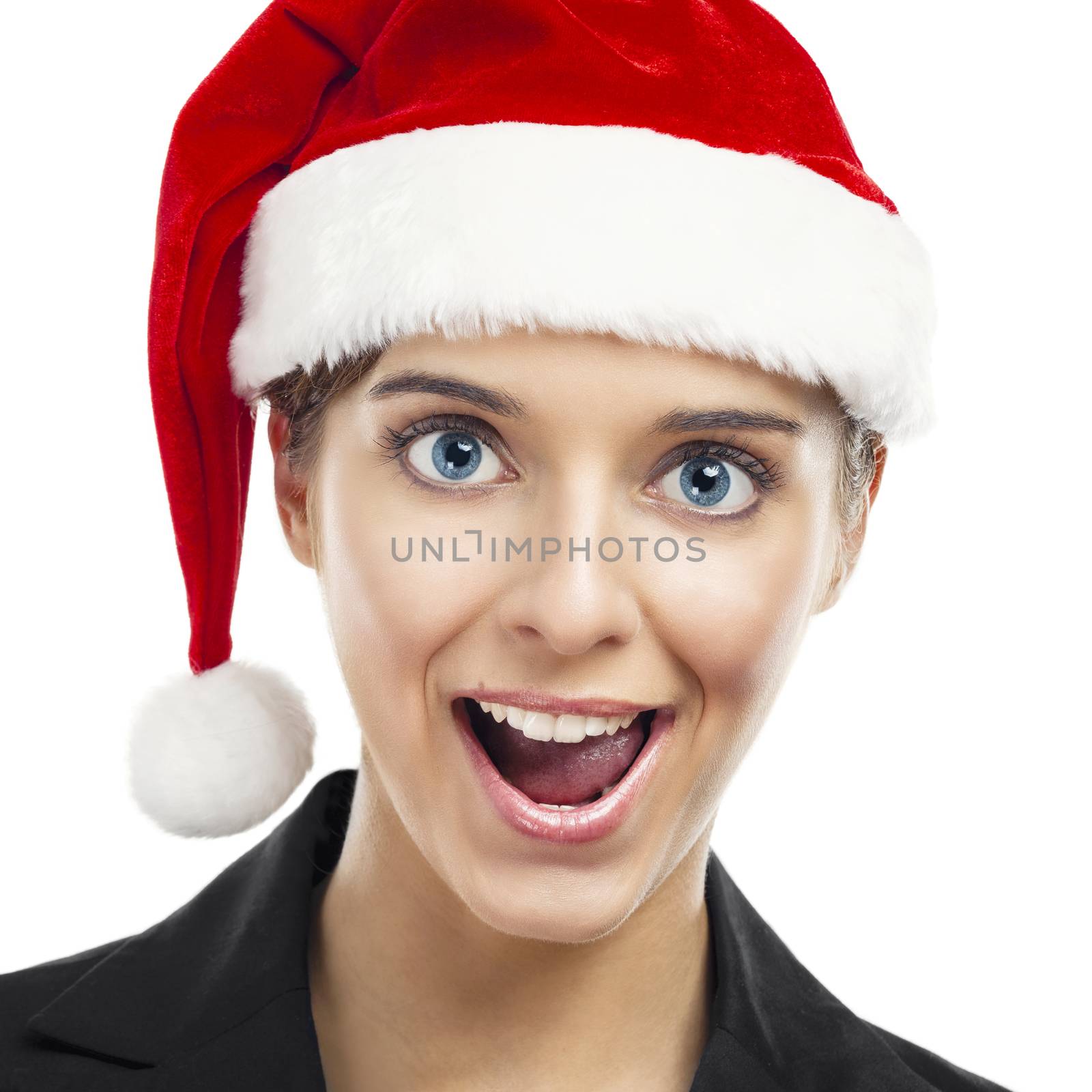 
Beautiful and sexy woman wearing santa clause hat
