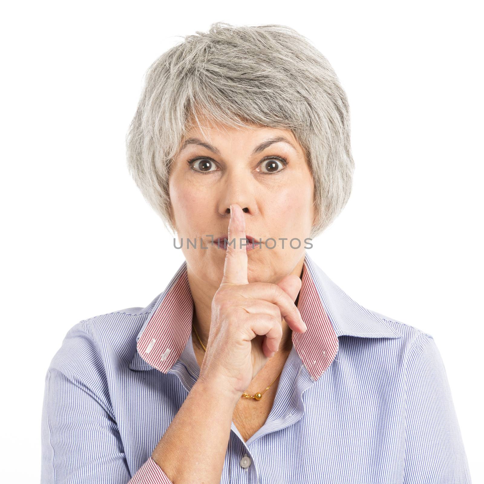 Portrait of a elderly woman asking for silence