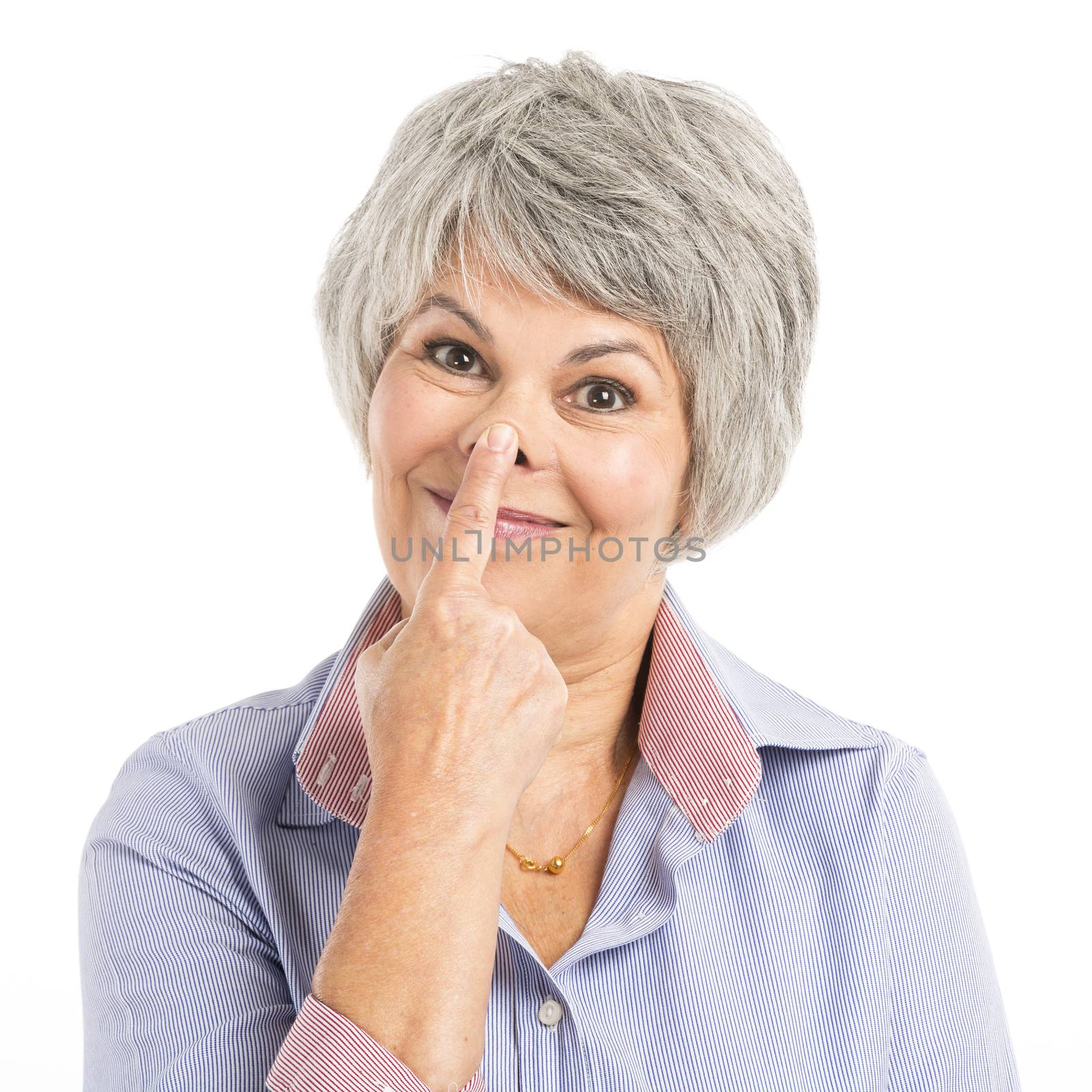 Portrait of a elderly woman making a funny face