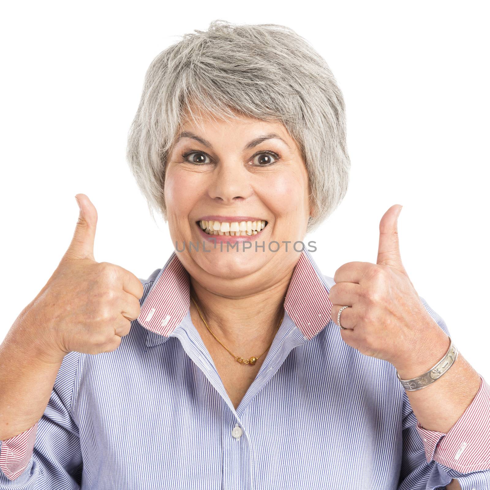 Portrait of a elderly woman with thumbs up