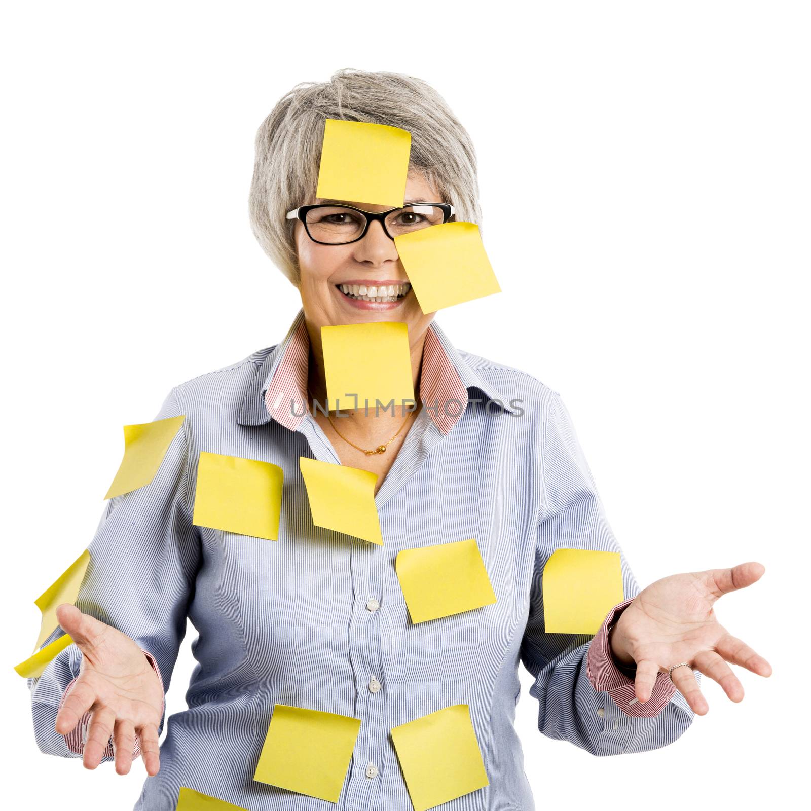 Elderly woman with yellow notes by Iko